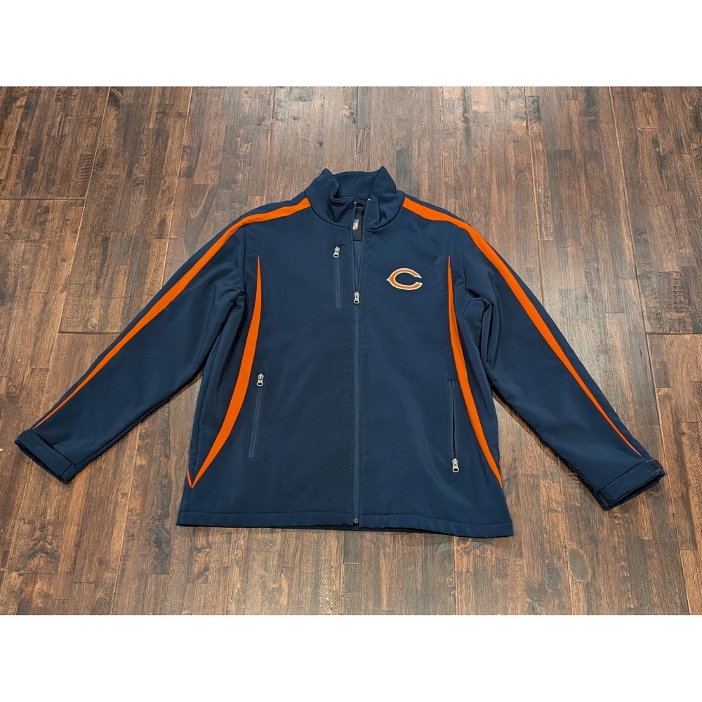 Chicago Bears Softshell Jacket Mens L Navy Orange‎ NFL Football Lined Coat